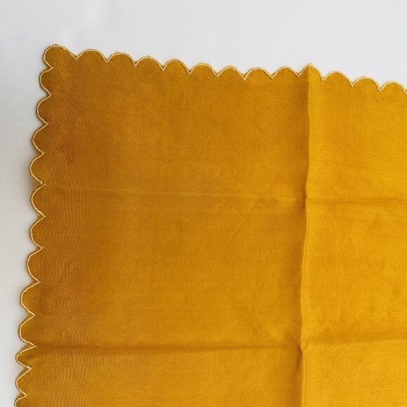 Vintage Silk Embroidered Handkerchief Orange Flower Motif Scalopped Edge Germany - Picture 11 of 16